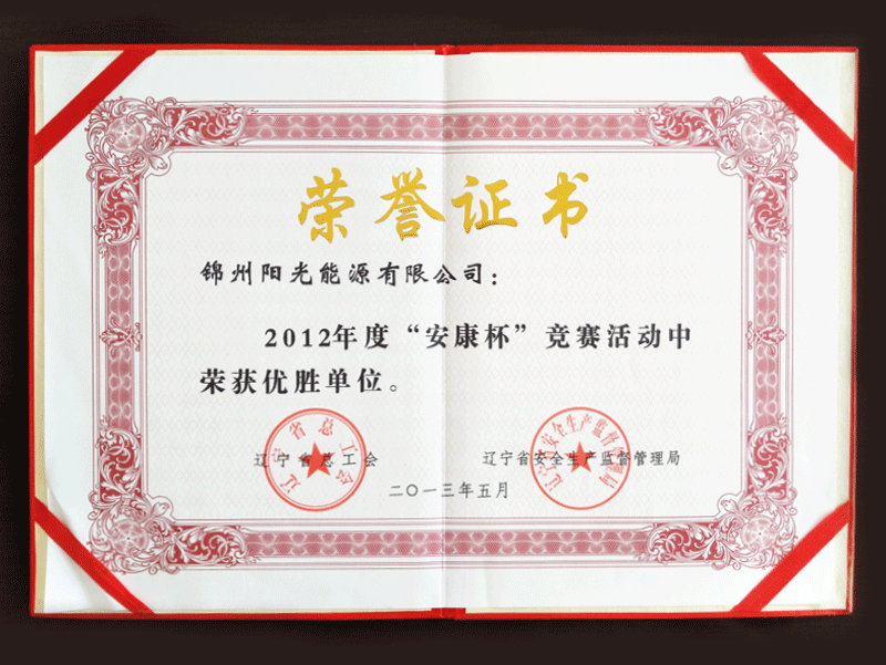 2012年度“安康杯”競賽活動(dòng)中榮獲優(yōu)勝單位